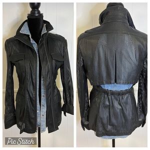 NWOT‼️BCBGMaxAzria “Bronnen” Perforated Faux Leather Open Back Jacket -XXS
